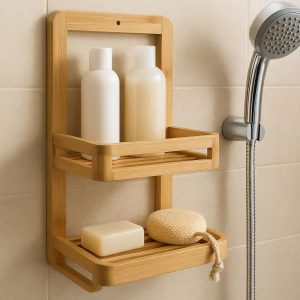 Bamboo Shower Shelf Natural Wood Bath